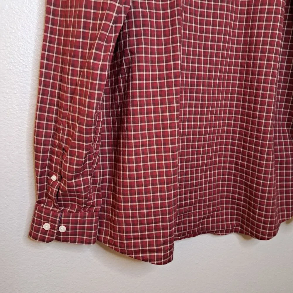 Banana Republic Mens Stretch Soft Wash Plaid Button Up Shirt Red XL 100% Cotton